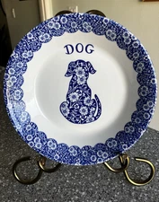 Royal Crownford Staffordshire Calico Blue Dog Pet Bowl Made in England 8 Inches