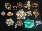 VTG Lot 13 Brooch Pins "Flowers & Summer" Costume Jewelry Lisner +unmarked NICE