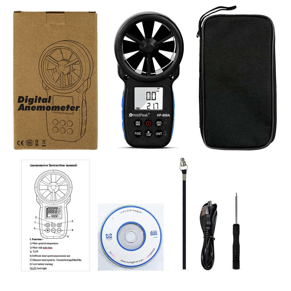 Wind Speed Anemometer Digital Meter Air Flow Gauge 0.3~40m/s Computer Dew Point - Image 4 of 4