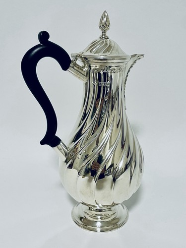 Antica brocca pentola acqua calda in argento massiccio di buona qualità per tè 1908 Sibray - Foto 4 di 15