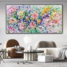 Flowers Canvas Texture Oil Painting Modern Hand Painted Knife Painting Home