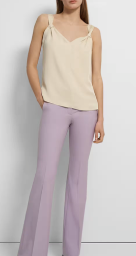 Theory Top senza maniche con scollo a V drappeggio in georgette di seta, colore: pergamena, taglia L - Foto 4 di 15
