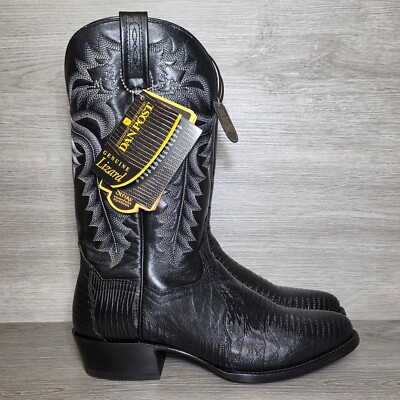 Bottes De Cowboy Dan Post Noir - Peau De Lézard - Taille 9 EW (EU 9.5) - Homme - Occasion USA