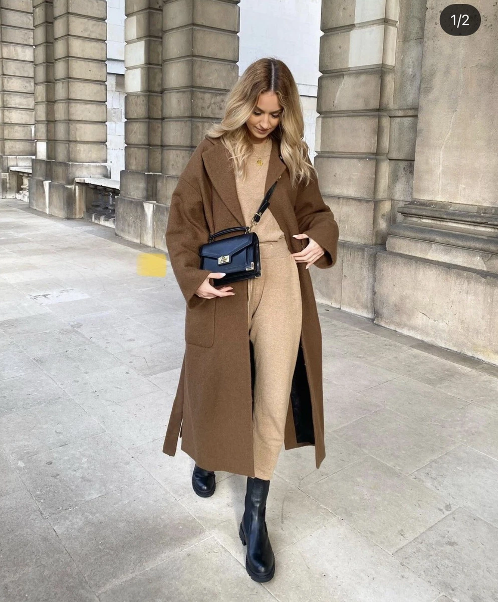 Zara Camel Double Breasted Buttoned Coat Bloggers Favorite M Medium
