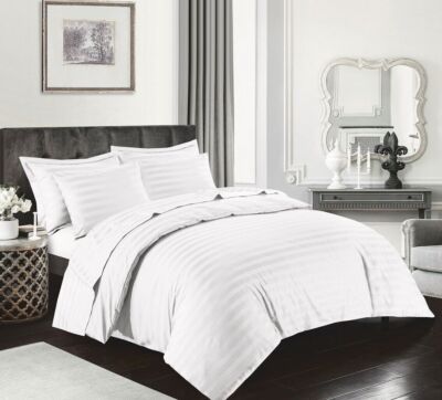 100 % Baumwolle Satin Streifen T400 Bettbezug und Kissenbezug Set Weich Bettbezug