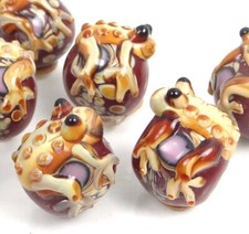 4 Handmade Lampwork Frog Hug Ball Red Taffy Swirl 19mm