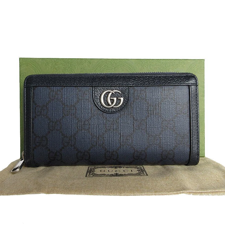GUCCI Authentique Portefeuille Long Rond Fermeture Éclair Marmont GG Supreme Toile Marine VN02