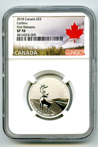 2018 $3 1/4+ OZ CANADA .9999 FINE SILVER CARIBOU NGC SP70 FIRST RELEASES RARE