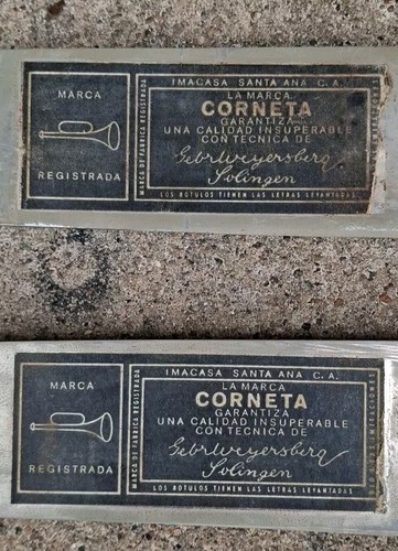 2 Vintage La Marca Corneta Solingen Machetes w/Leather Sheath #23 original Label - Picture 10 of 13