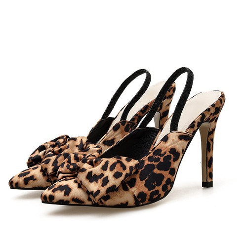 Sexy Womens Bow Knot Leopard Print High Heels Slip On Slingbacks Stilettos  Pumps | eBay