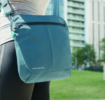 $70 Travelon Anti-Theft Active Small Crossbody, Teal Preowned RFID Protection