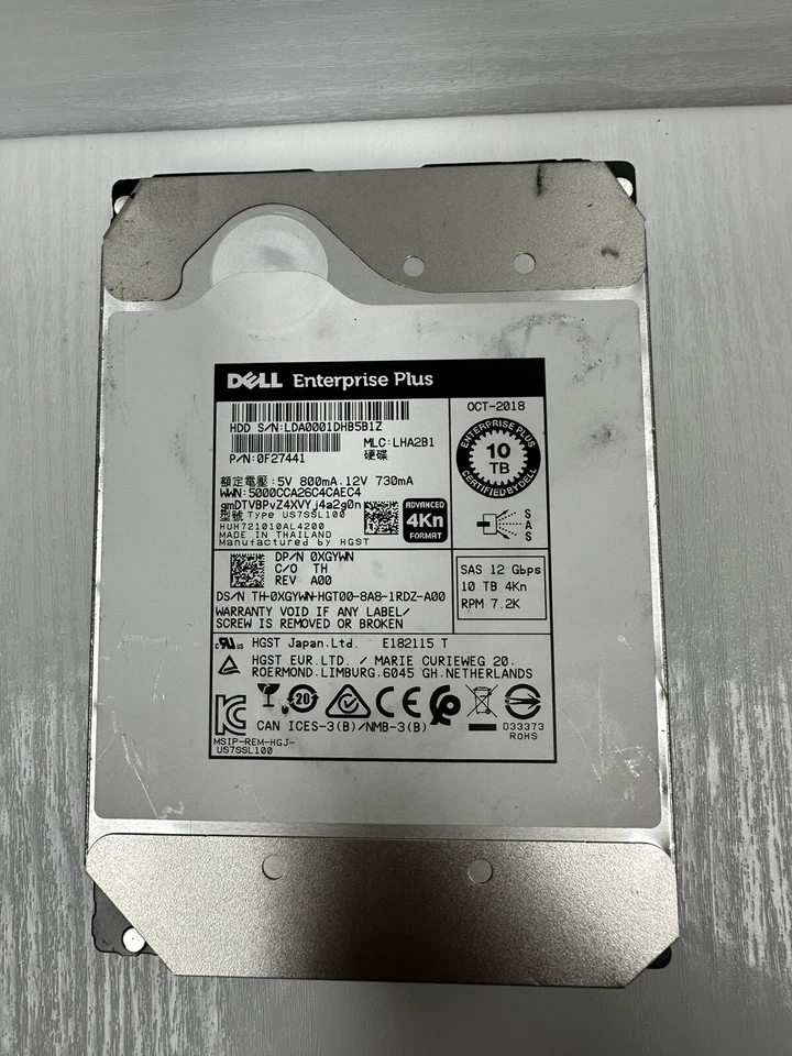 Dell XGYWN 10TB Enterprise Plus LFF 3.5in SAS-3 12G 7.2K HDD 0XGYWN - Image 2 of 4