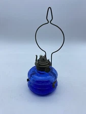 VTG Three Star Brand Lamp Mini Oil Lamp Blue Glass 1950-60's w/holder