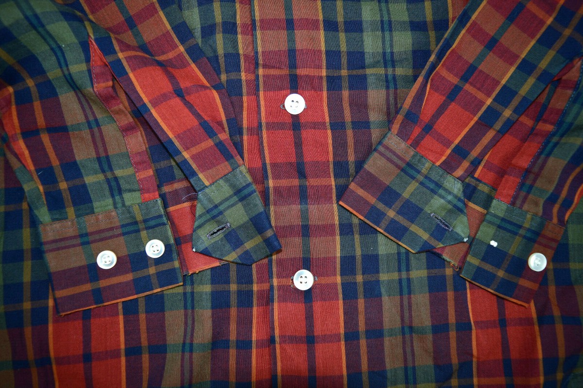 トップス 1950's SEARS L/S SHADOW PLAID FLANNEL Vtg 1950s 60s Shadow Plaid Flannel Rockabilly VLV Shirt Mens