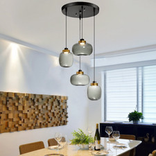 Modern 4 Lights Pendant Fixtures Smoky Glass Chandelier Adjustable Lamp For Room