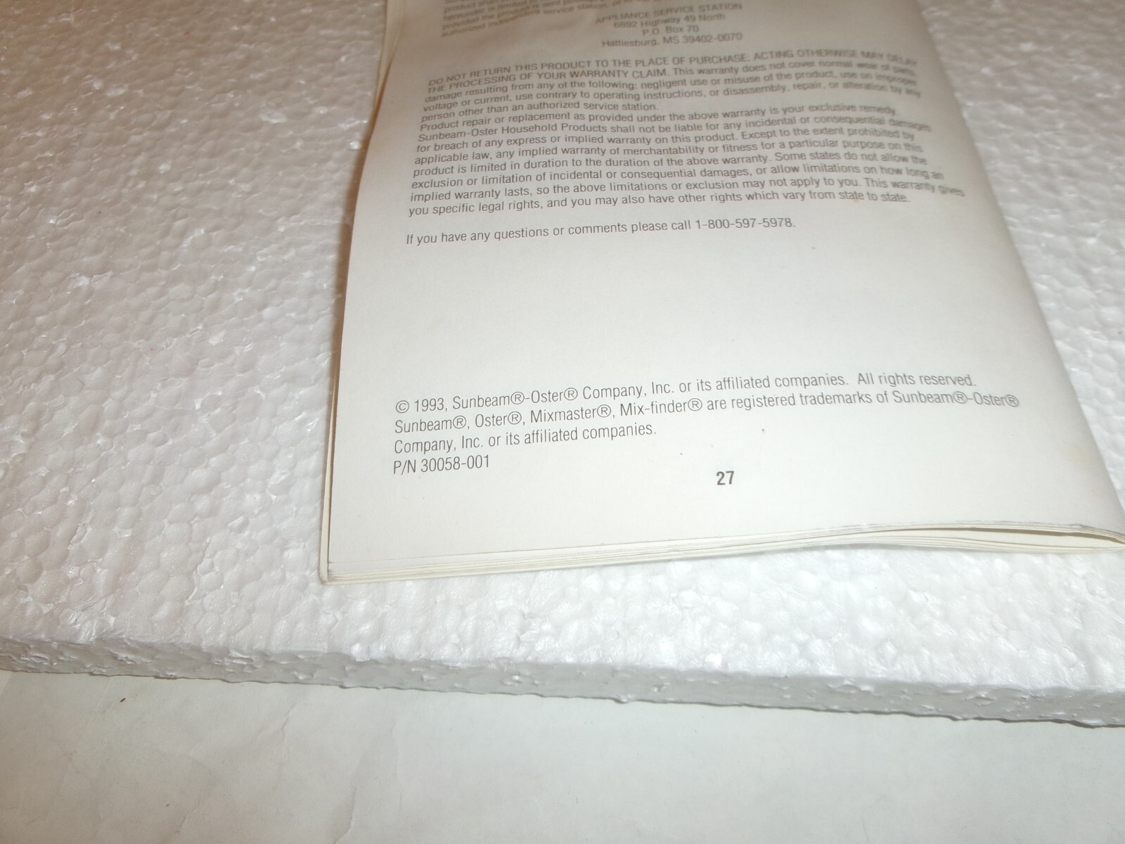 Sunbeam Deluxe Mixmaster Mixer Instruction Book 1993