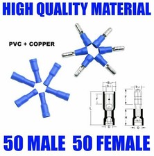 50Pairs Blue Male and Female Bullet Connectors Insulated Wire Crimp Terminals