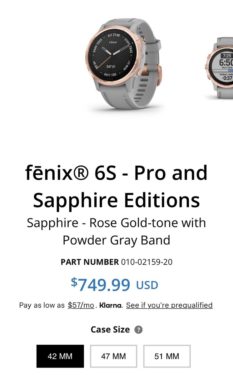 Garmin Fenix 6S Sapphire Premium Multisport GPS Watch - Gray/Rose