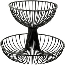 2 Tier Fruit Bread Large Basket Counter Top Black, Keeps Fruits Vegetables Fresh