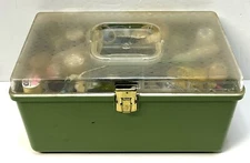 Vintage Wilson Wil-Hold Green Plastic Sewing Box w/ Tray USA Full of Supplies