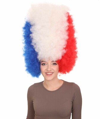 France Flag Sport Party Jumbo Afro Wig | White, Blue And Red Cosplay Wig HW-2906