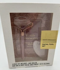 Modern Expressions Facial Tool Set 3pc NEW Rosewater Mask, Gua Sha, Jade Roller