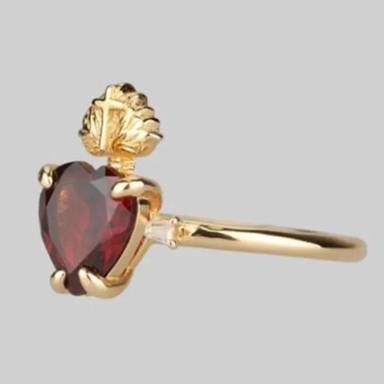 Gothic Ring Bleeding Heart Huge Statement Gold Un… - image 3