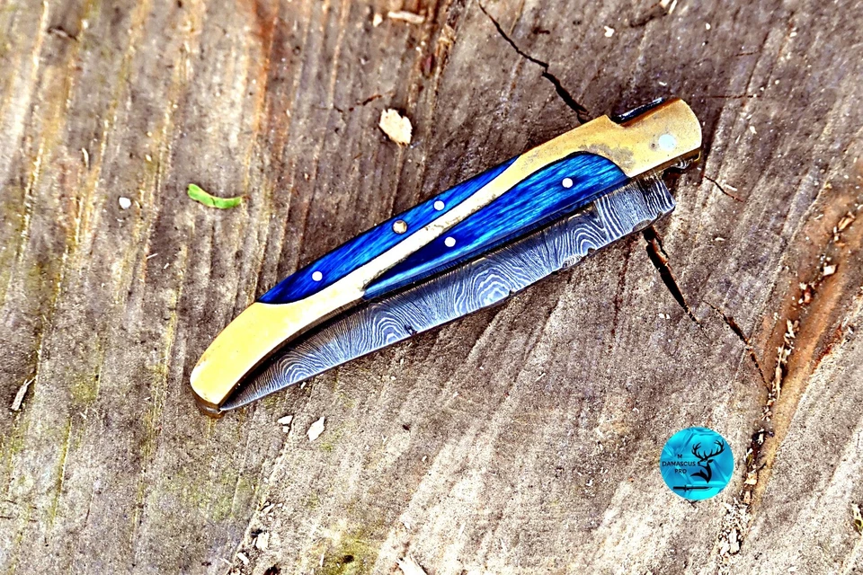 NAVAJA DE BOLSILLO HOJA PLEGABLE DE ACERO DAMASCO FORJADO A MEDIDA EDC 1259 Foto 3 de 4