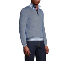 Lands' End Men  s Fine-Gauge Supima Cotton Quarter-Zip Sweater Blue Stripe XXL