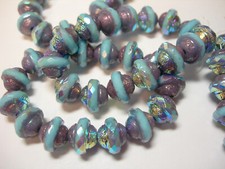 15 8mm Czech Glass Baby Blue with Purple AB Finish Saturn Saucer Beads