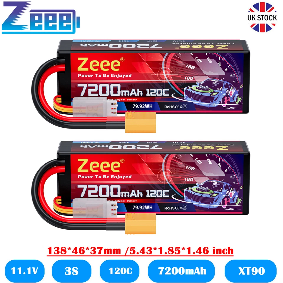 2x Zeee 3S Lipo Battery 7200mAh 11.1V 120C Hardcase XT90 for RC Car Truggy Buggy
