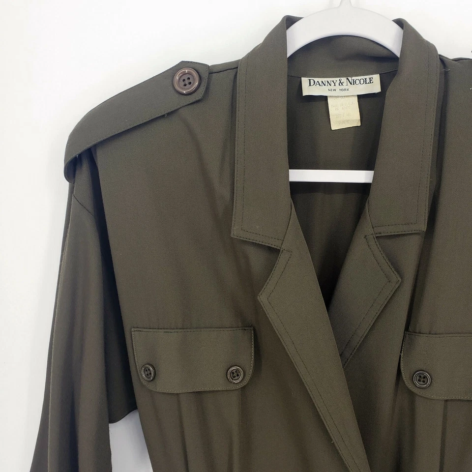 Vestido Vintage Danny & Nicole New York Feminino 8 Gola Verde Exército Manga 3/4 - Imagem 4 de 4