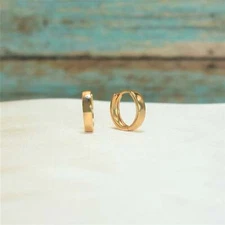 Simple Plain Gold Plated Huggie Earrings For Women, Men, Kids