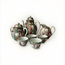 VTG 9-piece Chinese Porcelain Rose Medallion Tea Set, Service For 4, Hong Kong