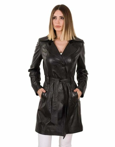 Women Real Genuine Leather Coat Double 