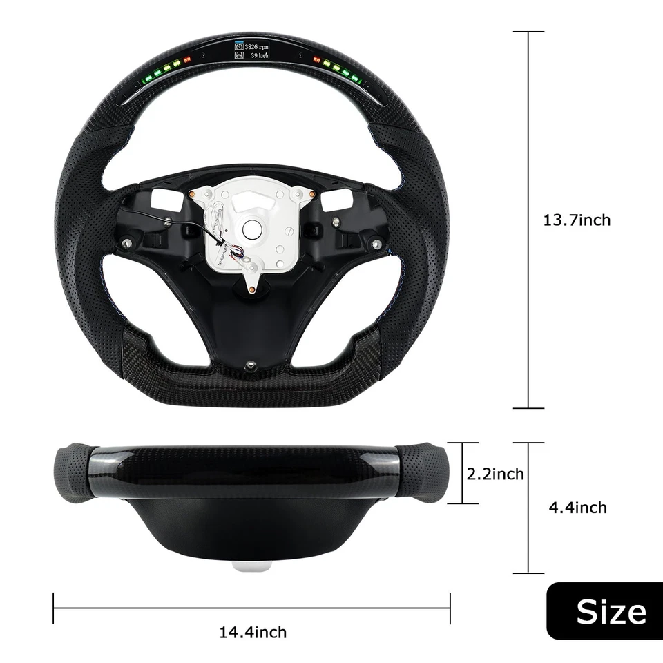 LOSCHEN Carbon Fiber LED Steering Wheel For BMW M3 E88 E90 E91 E92 E93 2005-2012 - Image 2 of 4
