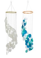 Set Of 2 Spiral Capiz Windchime 31.5 Long Seashell Chime Aqua And White on sale Set Of 2 Spiral Capiz Windchime 31.5 Long Seashell Chime Aqua And White on sale