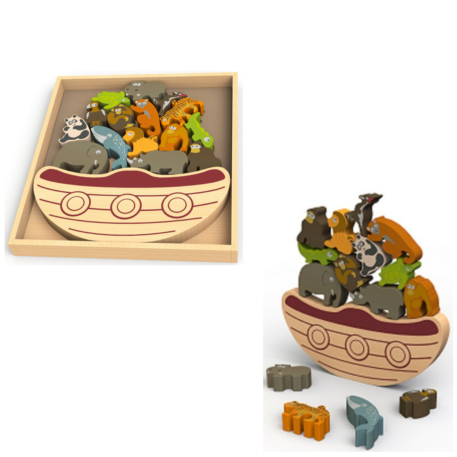 Begin Again Colourful Wooden Balance Boat with Endangered Animals Game 3+ Years