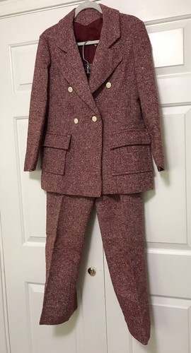 Vtg 70’s Maroon Tweed Pant Suit by Orlando Piluso for Boutique West - Size 12 - Picture 2 of 24