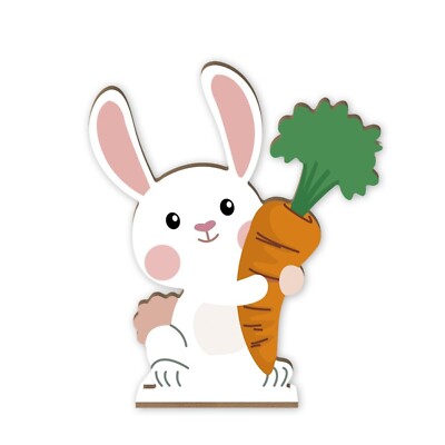Easter Bunny Table Decor, 9.9 x 8.7 Inch Wooden Rabbit with Carrot, Cute Spri...