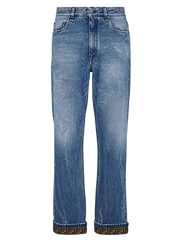100% AUTHENTIC NEW MEN FENDI TURN UP FF STRAIGHT LEG BLUE DENIM JEANS/PANTS
