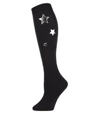 MeMoi Women's Silver Star Metallic Knee High Socks Black One Size,
