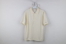 Vintage 70s Streetwear Mens Large Striped Terry Cloth Collared Polo Shirt Cream