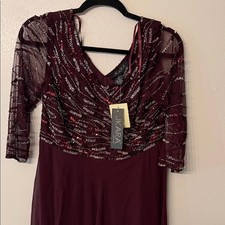 J Kara Wine 3/4 Sleeve Beaded Dress Women  s Size 8P