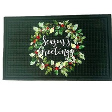 Xmas Doormat Black Floral Seasonal Greetings 30 x 18 in