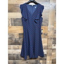 NWT Tommy Hilfiger Navy Red Polka Dot Ruffle V-Neck Fit Flare Dress Size 6