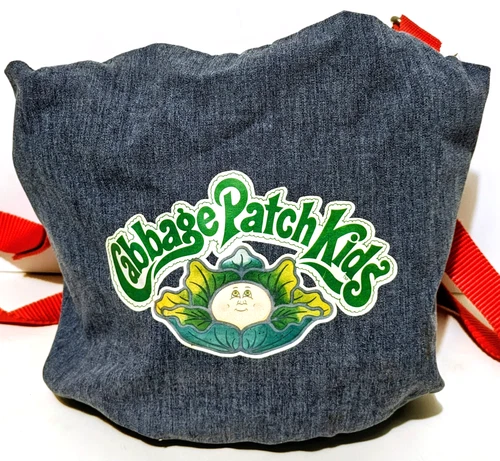 Cabbage Patch Kids - Denim Romper Carrier - Blue Denim/Red Straps - Vintage Toy
