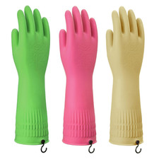 3 Pairs 15in Long Rubber Cleaning Gloves Non Slip Dishwashing Kitchen