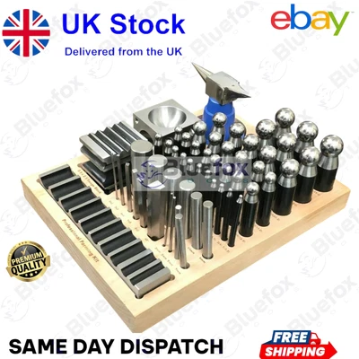 BLUE FOX 56 Pcs Dapping Punch Set Jumbo Doming & Steel Swage Block Jewelry Forming Kit