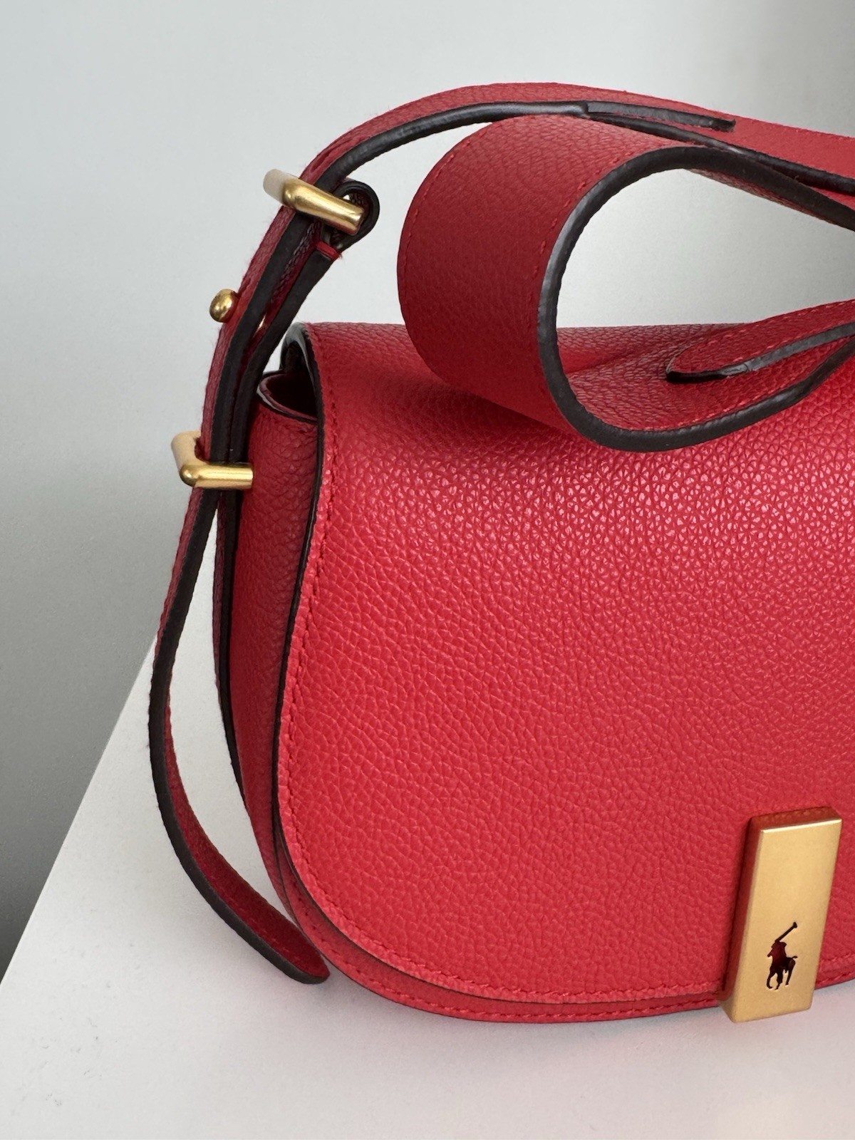 Polo RALPH LAUREN ID Mini Saddle Bag Leather Shoulder Womens Red image 7
